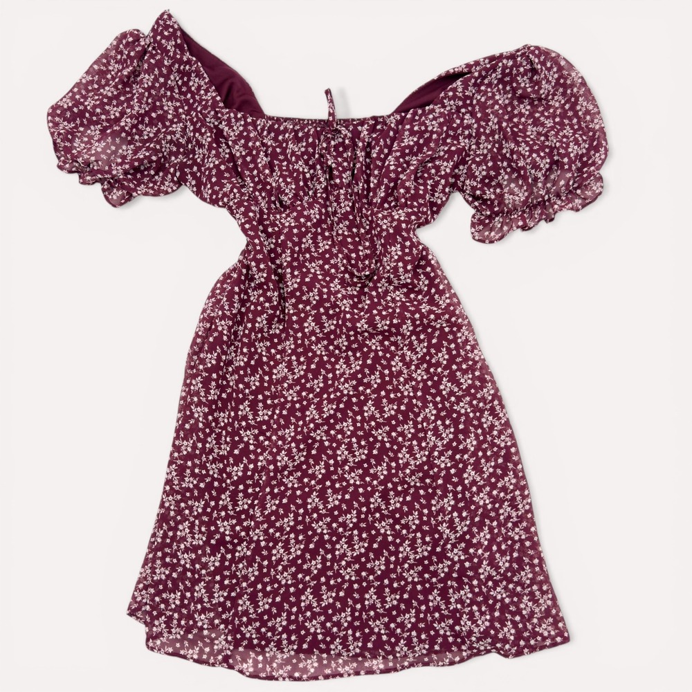 B Darlin Floral Mini Dress SZ 3/4 Burgundy Off Shoulder Ruffle Boho Cottagecore